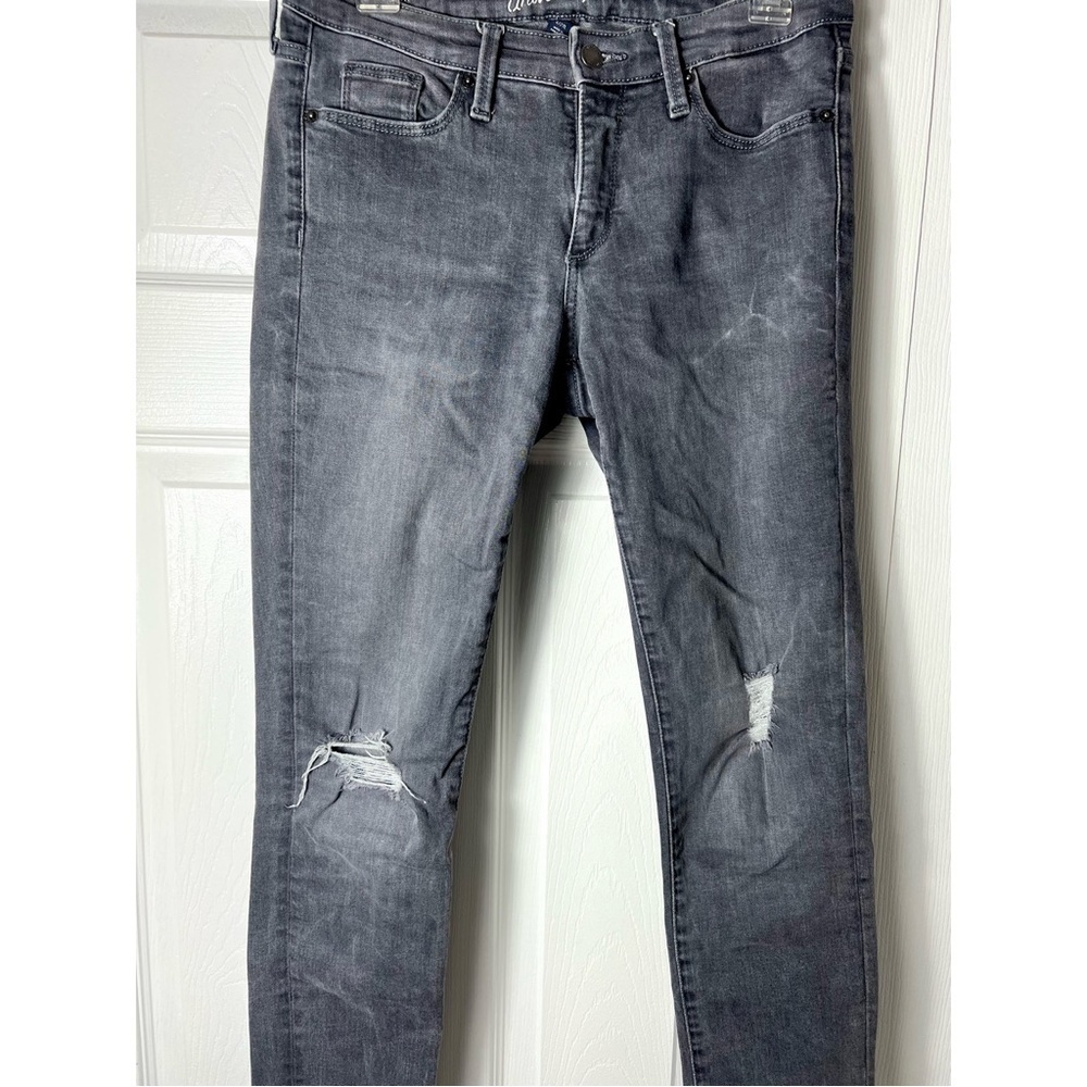 Universal Thread Grey Wash Mid Rise Skinny Jeans Rip Knee Stretch Denim Sz 4 27L - Picture 2 of 2